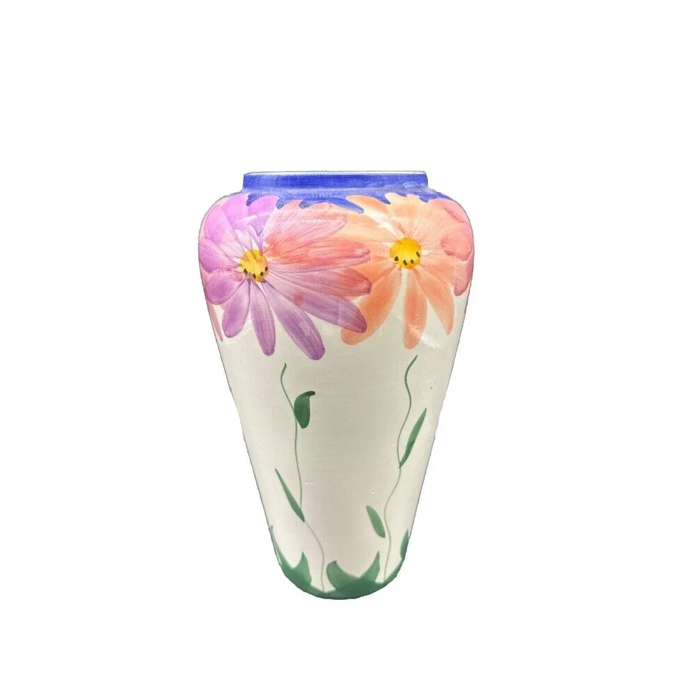 Pier 1 Ceramic FLORAL Vase Made‎ In Portugal White Pink Purple Yellow 11.5”